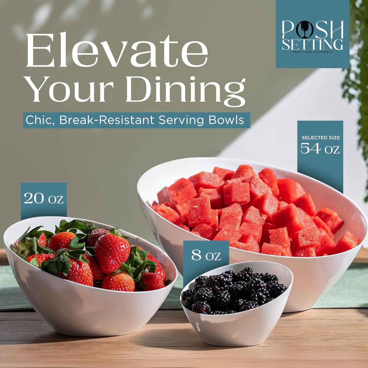 Posh Setting Crystal Clear, Disposable Premium Hard Plastic Medium Angled Bowl, Party, Salad, Snack and Fruit Bowl 5 Pack