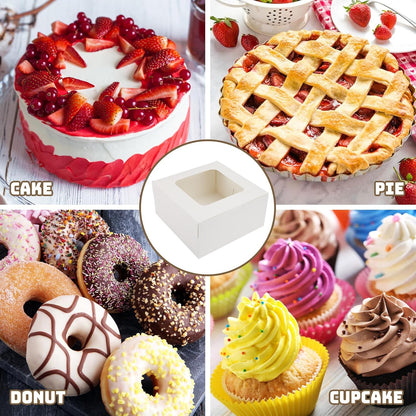 Moretoes 24pcs Cake Boxes, 10x10x5 Inches White Square Bakery Boxes with Window Cajas Pasteles for Cake, Mother's Day, Pastries, Chocolates, Cookies, Pie, Birthday Party, Wedding, Graduation