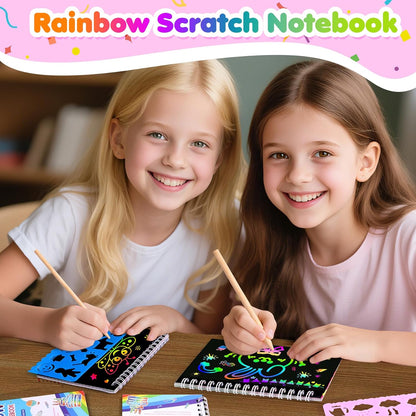 Elover Party Favors for Kids 4-8-12: 24 Pack Scratch Rainbow Art Crafts Notebook, Coloring Book Goodie Bags Stuffers Kit, Bulk Birthday Gift Classroom Prizes Girl Boy Toddler