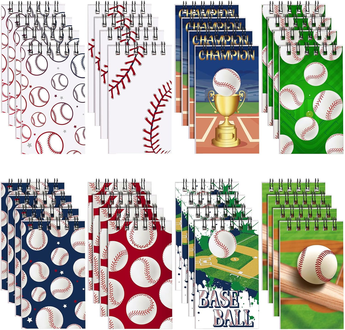 Faccito 32 Pcs Mini Notepads Sports Basketball Baseball Football Soccer Party Supplies Goodie Bag Stuffers Notepads Spiral Mini Notebooks for Reward(Baseball)