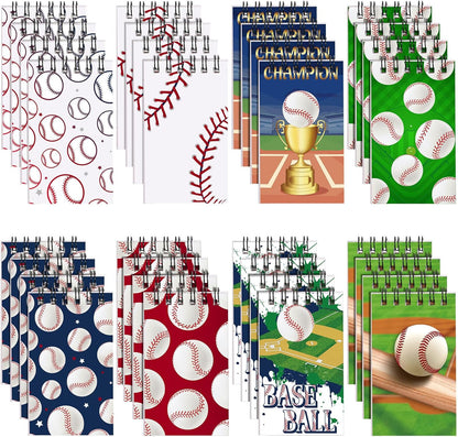 Faccito 32 Pcs Mini Notepads Sports Basketball Baseball Football Soccer Party Supplies Goodie Bag Stuffers Notepads Spiral Mini Notebooks for Reward(Baseball)