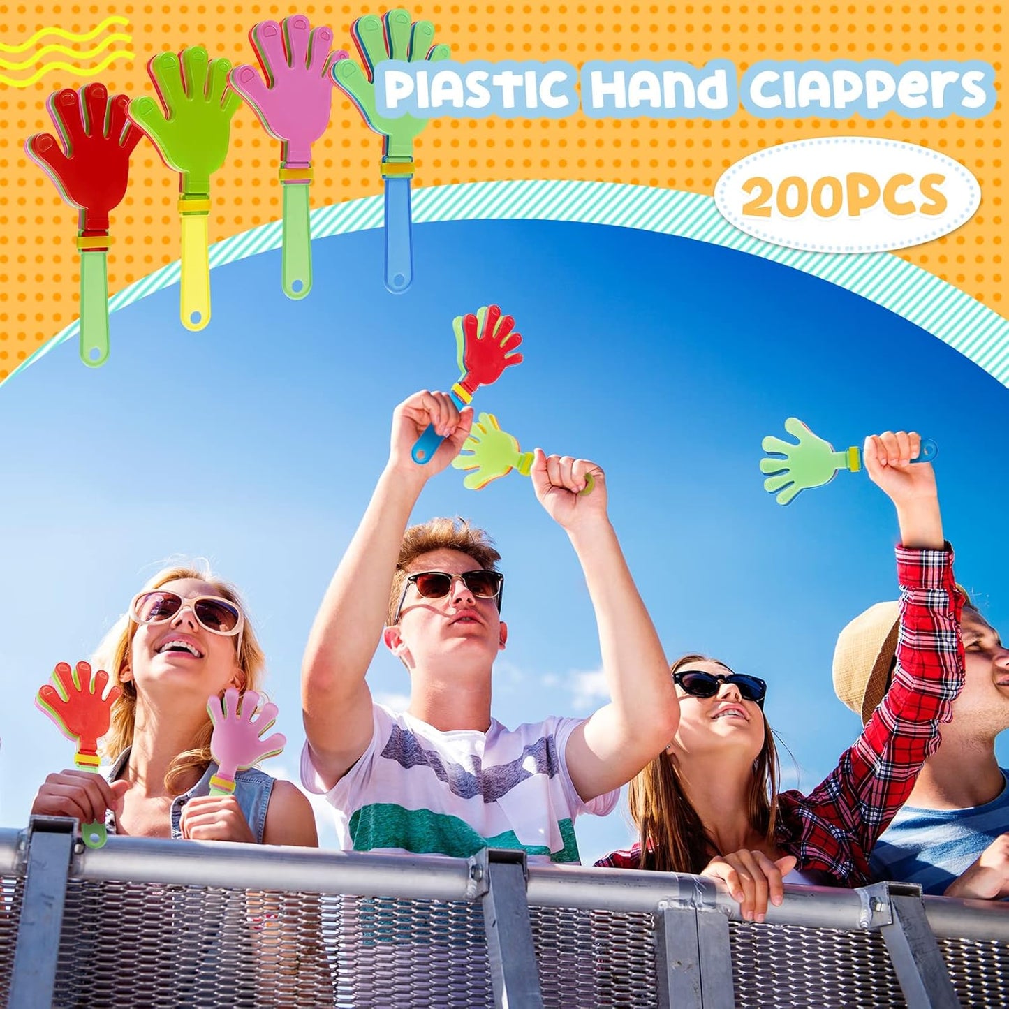 Meooeck 300 Pcs Hand Clappers 7.5 Inch Hand Clappers Noisemakers Bulk Noise Makers Party Favors Cheer Noise Makers for Sporting Events Fiesta Birthday Reward Cheers Game Party (Mixed Colors)