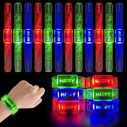 M.best 24pcs LED Light Up Bracelets, Glow in The Dark Flashing Wristbands Happy Bracelets Party Favors for Wedding,Sports,Festivals,Concerts,Party