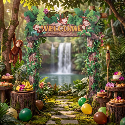 Peryiter 3 Pcs Camping Themed Party Decorations Banner Welcome Porch Sign with 1 Double Sided Tape for Summer Camp Birthday Hawaii Baby Shower Themed Party Activity Decor door (Forest Style)