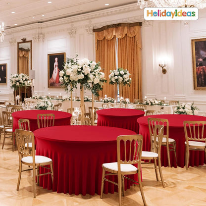 HolidayIdeas 2 Pack Spandex Table Skirt for 6 Ft Rectangle Tables, Black Fitted Stretch Tablecloth 30 x 72 Inch, Wrinkle Resistant Ruffle Design for Wedding Banquets, Trade Shows, Parties