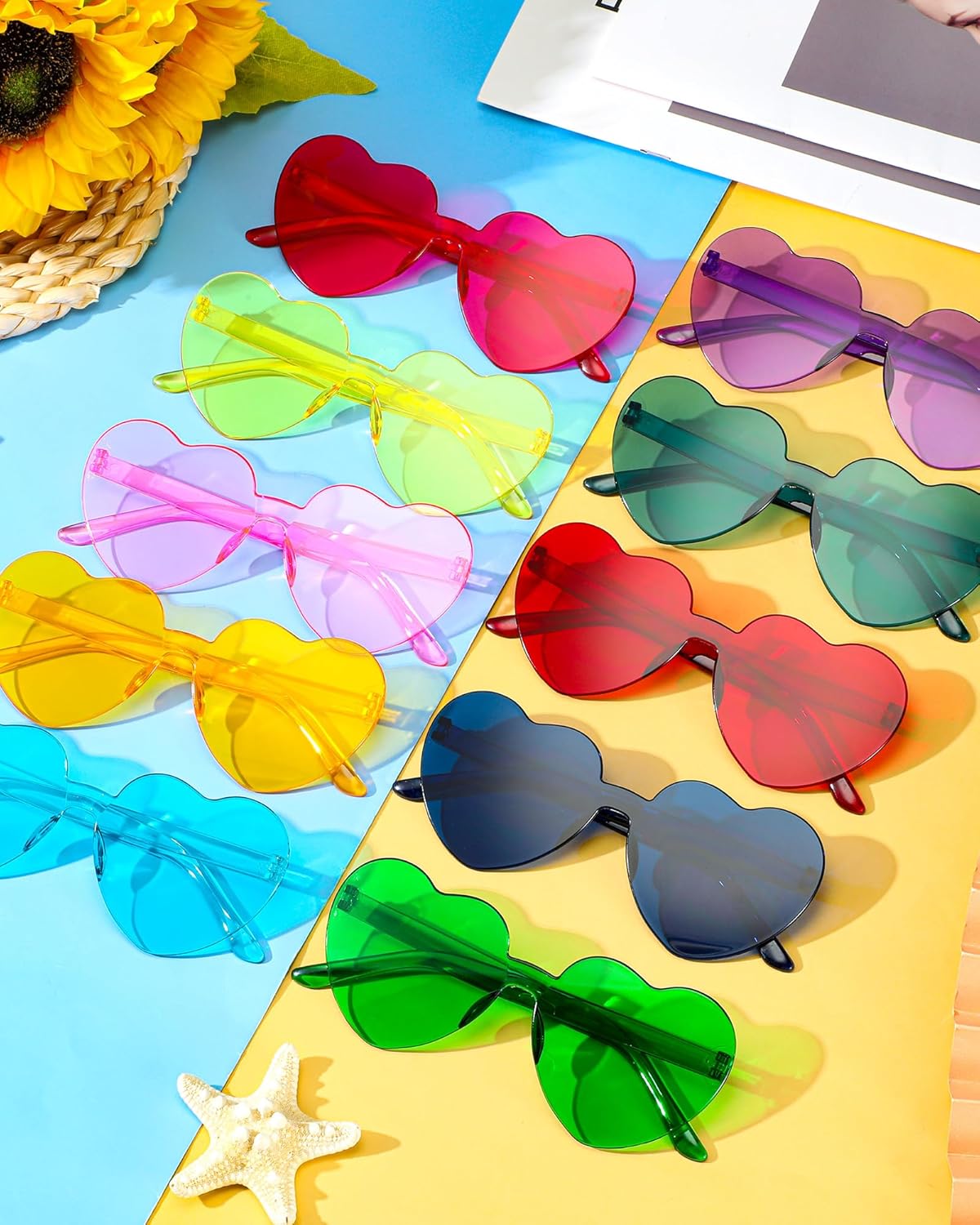Frienda 20 Pairs Heart Shaped Sunglasses Rimless Candy Color Glasses for Women Men Party Favor