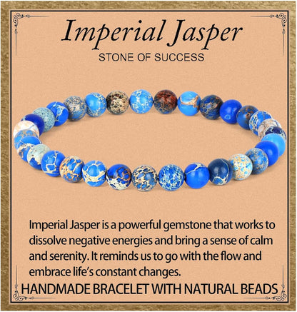LPBeads Handmade Natural Gemstone Stretch Elastic Bracelet Healing Crystal Round Stone Beads Jewelry Gifts for Women Men