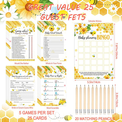 Yinder 145 Pcs Baby Shower Games Activities Cards with 20 Pencils Includes Baby Bingo Description and Wishes Guess Who Price is Right Word Scramble Game(Here Comes the Son)