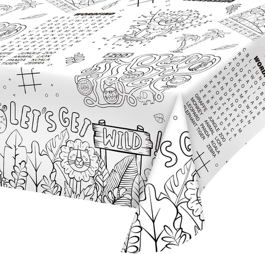Gatherfun 2 Pack Safari Jungle Theme Kids Coloring Paper Tablecloth, Interactive Activity Table Cover for Boys Birthday Party, School Event Decorations - 2 Pack 54 x 88 inches
