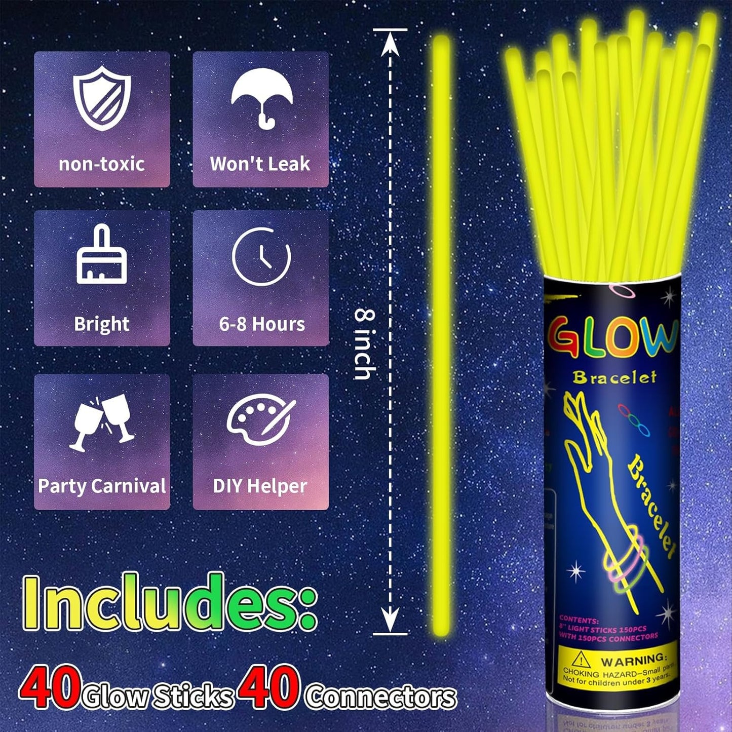 40 Pack 8” Red Glow Sticks Bracelet Necklaces Bulk with 40 Connectors Neon Glow In The Dark Party favors Supplies for Holiday Birthday Party Decoration (Red)