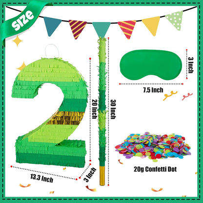 PCFING 20 Inch Number 1 Piñata Green Gold with 30 Inch Piñata Stick Blindfold Confetti for Boy Girl Adults Birthday Party Decorations, Anniversary Celebration, Fiesta