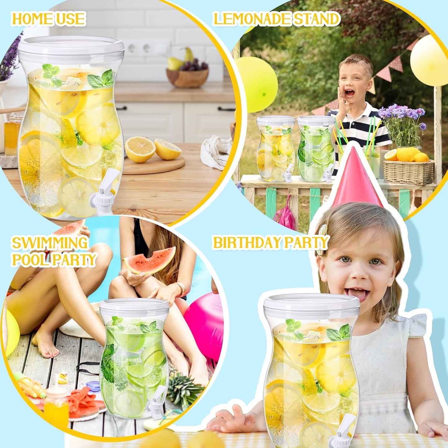 Havawish 2 Pcs 1 Gallon Plastic Beverage Dispenser with Spigot Clear Summer Kitchen Fridge Drink Dispenser for Parties Lemonade Juice Tea Beer Cold Water (Red,Cylinder)