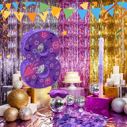Musical Note Birthday Decorations, 15.7 x 11.5 x 3 Inch Purple Musical Note Number 7 Pinata with 16 Inch Piñata Stick Blindfold Confetti for 7th Music Theme Birthday Party Supplie