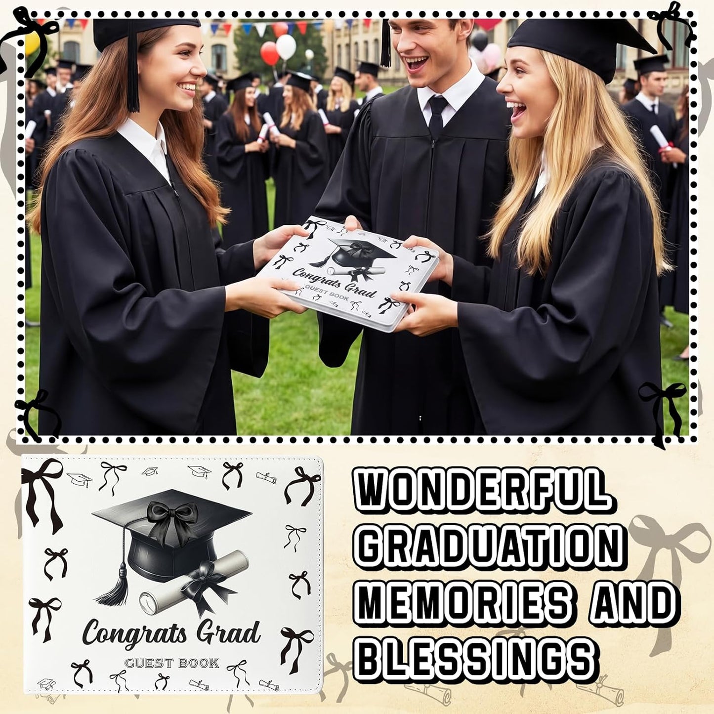 Patelai Pink Bow Graduation Guest Book Class of 2026 Party Decorations Leather Graduation Guest Signature Party Sign Gift with Pen, 112 Pages (Congrats Grad)
