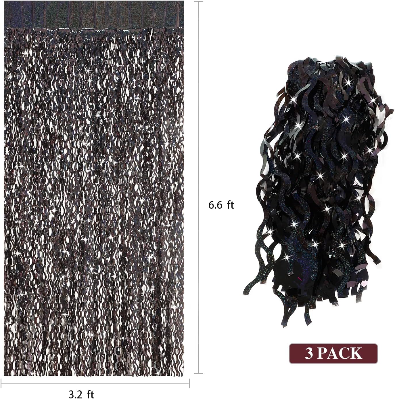 3 Pack Colorful Foil Fringe Curtain Backdrop - 6.6 x 3.3 ft Wavy Rainbow Tinsel Backdrop Curtain Metallic Streamers Iridescent Holiday Photo Booth Party Decorations