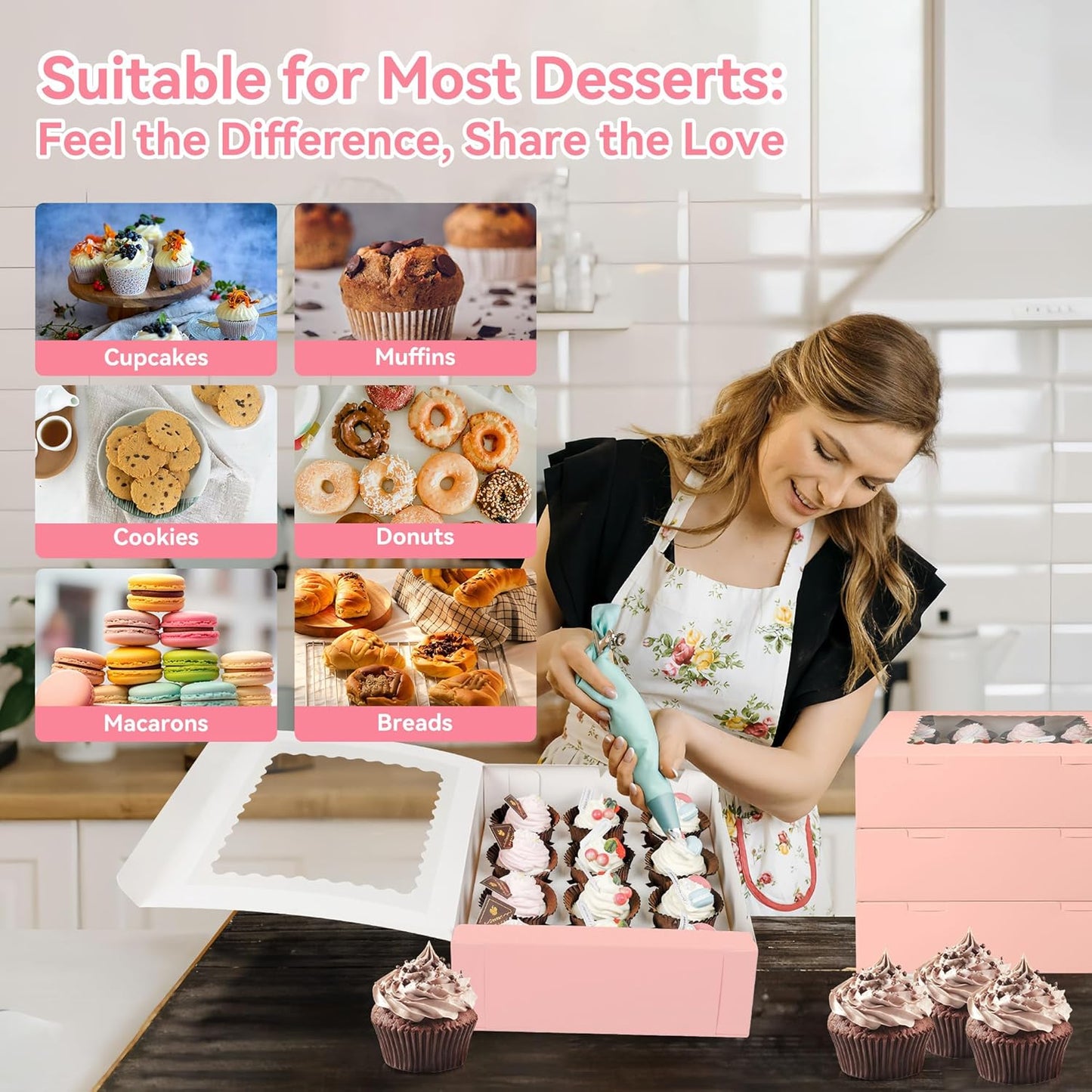 3-Set Cupcake Boxes Bulk with Clear Display Window Hold 12 Standard Cupcakes, Disposable Food Grade White Cupcake Carrier Cupcake Container, Perfect for Cupcakes Muffins Cookies Pastries