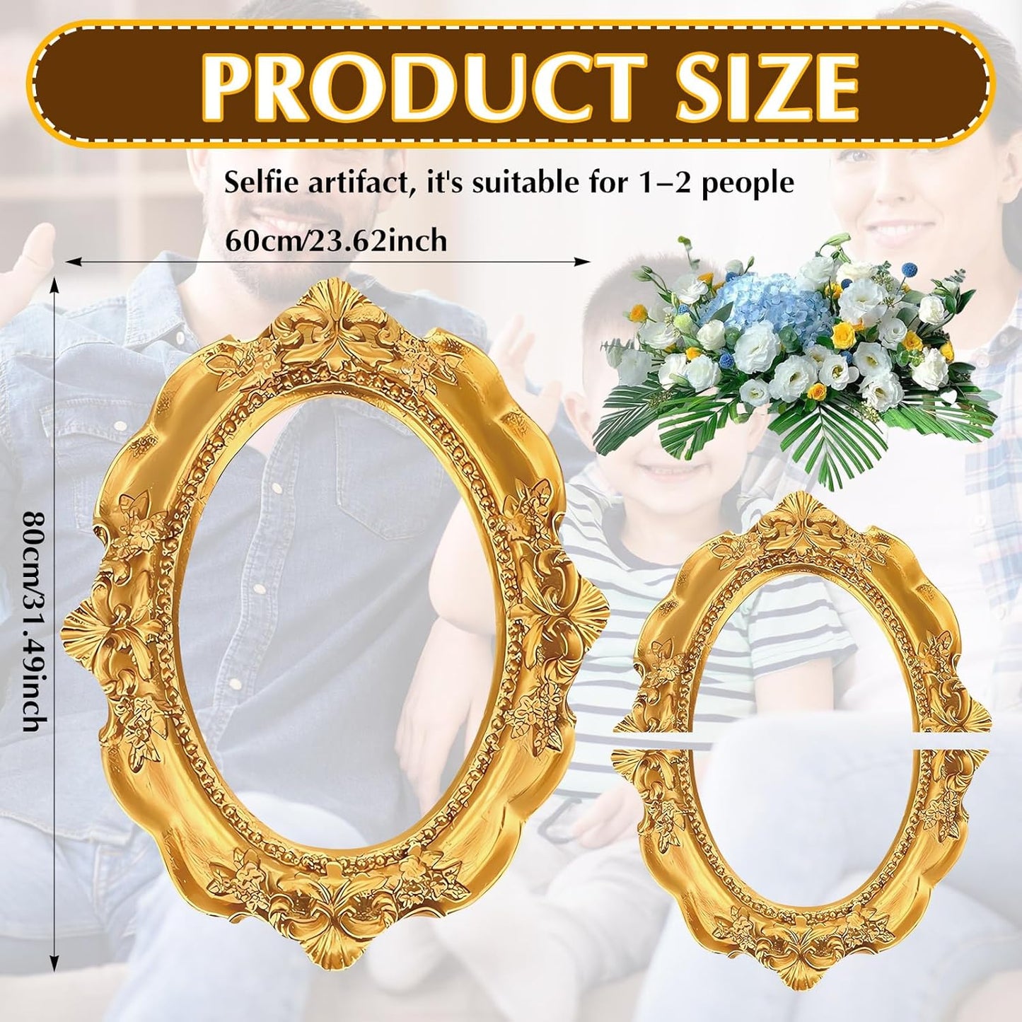 Beeveer Upgraded 32 x 24 Inch Large Photo Booth Props Picture Frame Vintage Photo Frame Friends Selfie Props for Wedding Mexico Birthday Bachelorette Party Supplies(Gold Style)