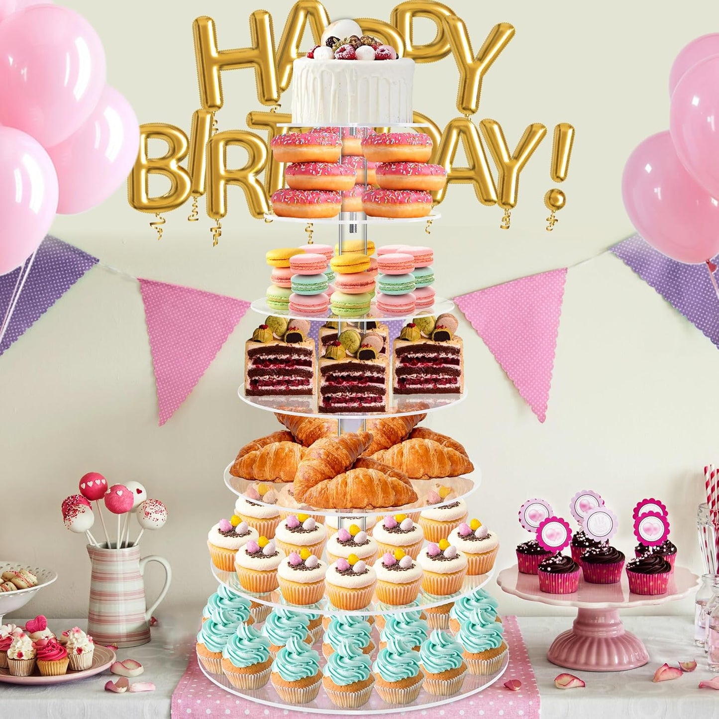 YestBuy Cupcake Stand, 6 Tier Large Cupcake Tower Display, Round Cupcake Holder, Acrylic Dessert Stand, Pastry Display Tree for Party, Wedding, Baby Shower