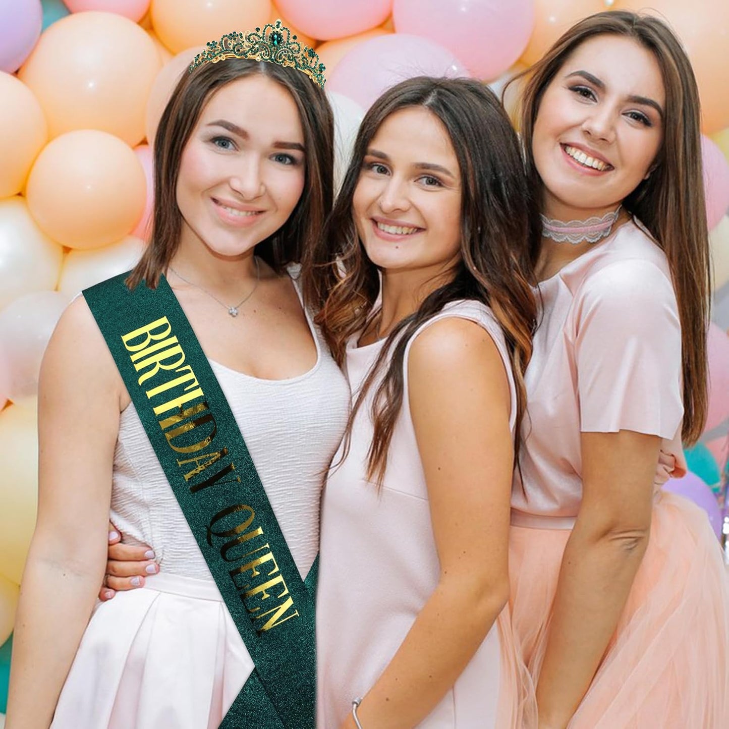 COCIDE Birthday Queen Sash & Rhinestone Tiara Set Gold Happy Birthday Crowns for Women Party Decoration Kit Rhinestone Headband for Women Glitter Crystal Hair Accessories for Cake Topper