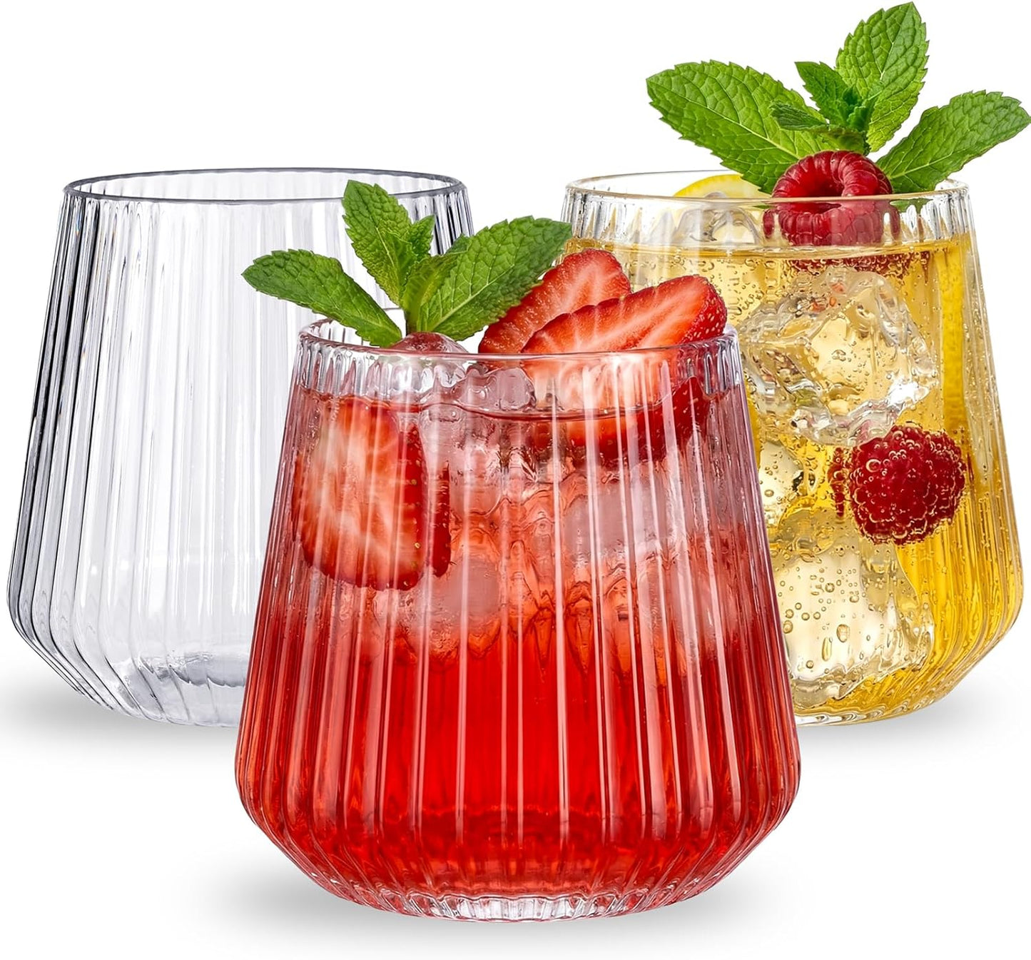 Ciaell 30 Pack Pink Plastic Ribbed Wine Glasses, 12 OZ Origami Stemless Disposable Wine Champagne Whiskey Glasses Unbreakable Clear Plastic Cocktail Glasses, Wine Cups for Party Wedding