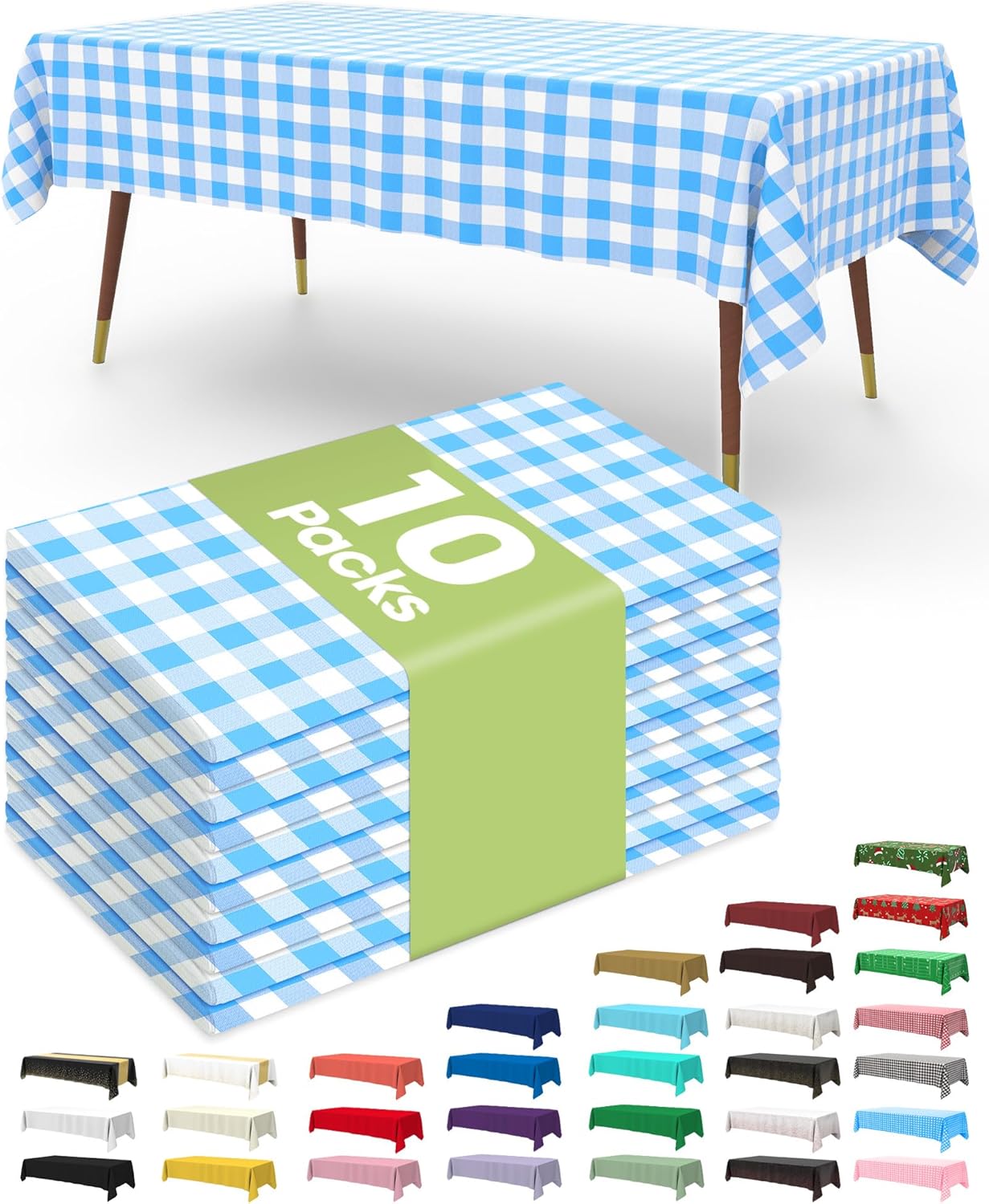 Pureegg Plastic Table Cloth 10 Pack, 54 x 108 Inch Disposable Table Cloths for Party, Picnic and Wedding, Rectangle, White - Colors B