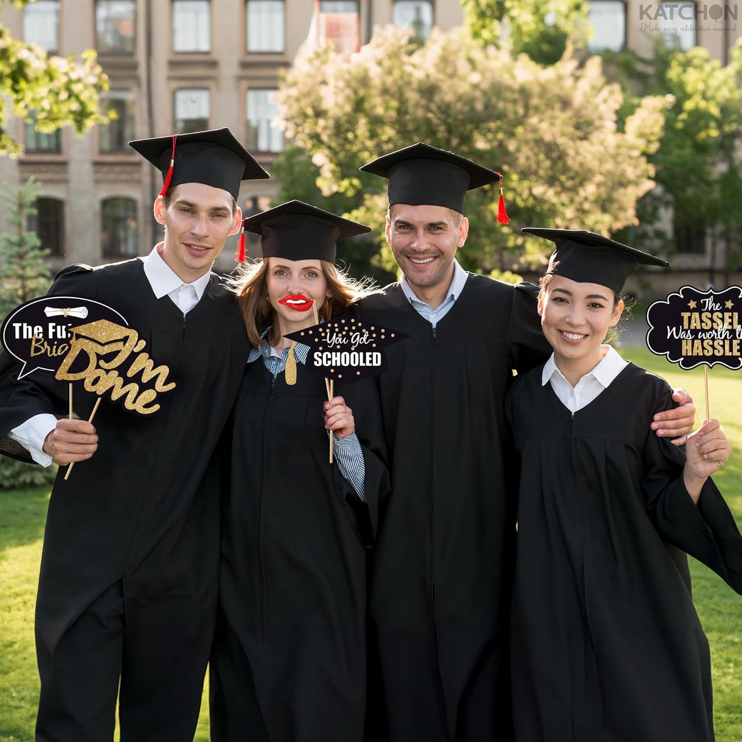Graduation Decorations 2026 | Glitter Graduation Photo Props 2026 - Pack of 34 | Black and Gold Photo Props | Grad Photo Props for Congrats Grad Decorations | Graduation Party Decoration, KatchOn