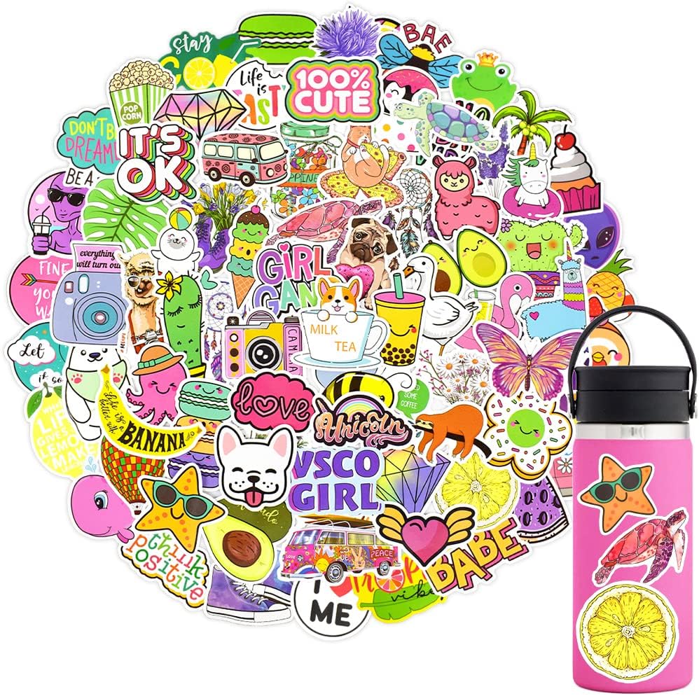 QTL Neon Stickers for Teens & Students Prizes, Waterproof Vinyl Party Favor Stickers, School Rewards, Water Bottle and Laptop, 50PCS - Colors B