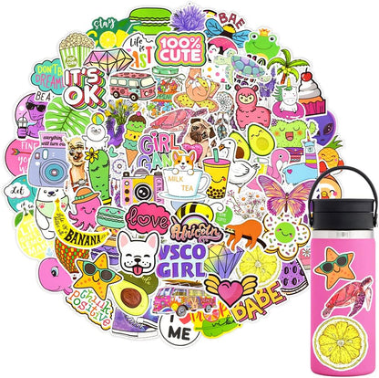 QTL Neon Stickers for Teens & Students Prizes, Waterproof Vinyl Party Favor Stickers, School Rewards, Water Bottle and Laptop, 50PCS - Colors B