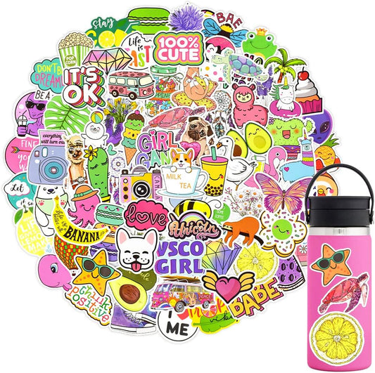 QTL Neon Stickers for Teens & Students Prizes, Waterproof Vinyl Party Favor Stickers, School Rewards, Water Bottle and Laptop, 50PCS - Colors B