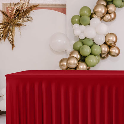 HolidayIdeas 2 Pack Spandex Table Skirt for 6 Ft Rectangle Tables, Black Fitted Stretch Tablecloth 30 x 72 Inch, Wrinkle Resistant Ruffle Design for Wedding Banquets, Trade Shows, Parties