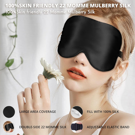 Silk Eye Mask with Adjustable Strap, Satin Blackout Sleeping Mask for Men&Women, Comfortable Blindfold Eyeshade for Night Sleep(Blue)