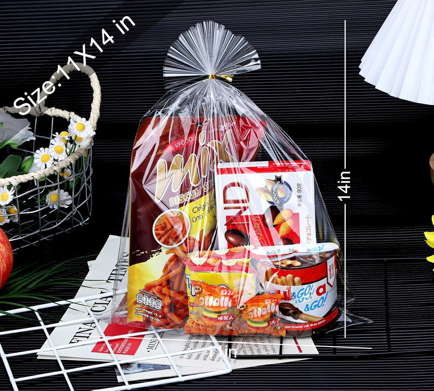 Clear Candy Bags 100pcs 6X10 Cellophane Treat Bag Party Favor Goodie Cake Pop Gift Apple Cello for Gift Baskets Bakery Cookie with Ties
