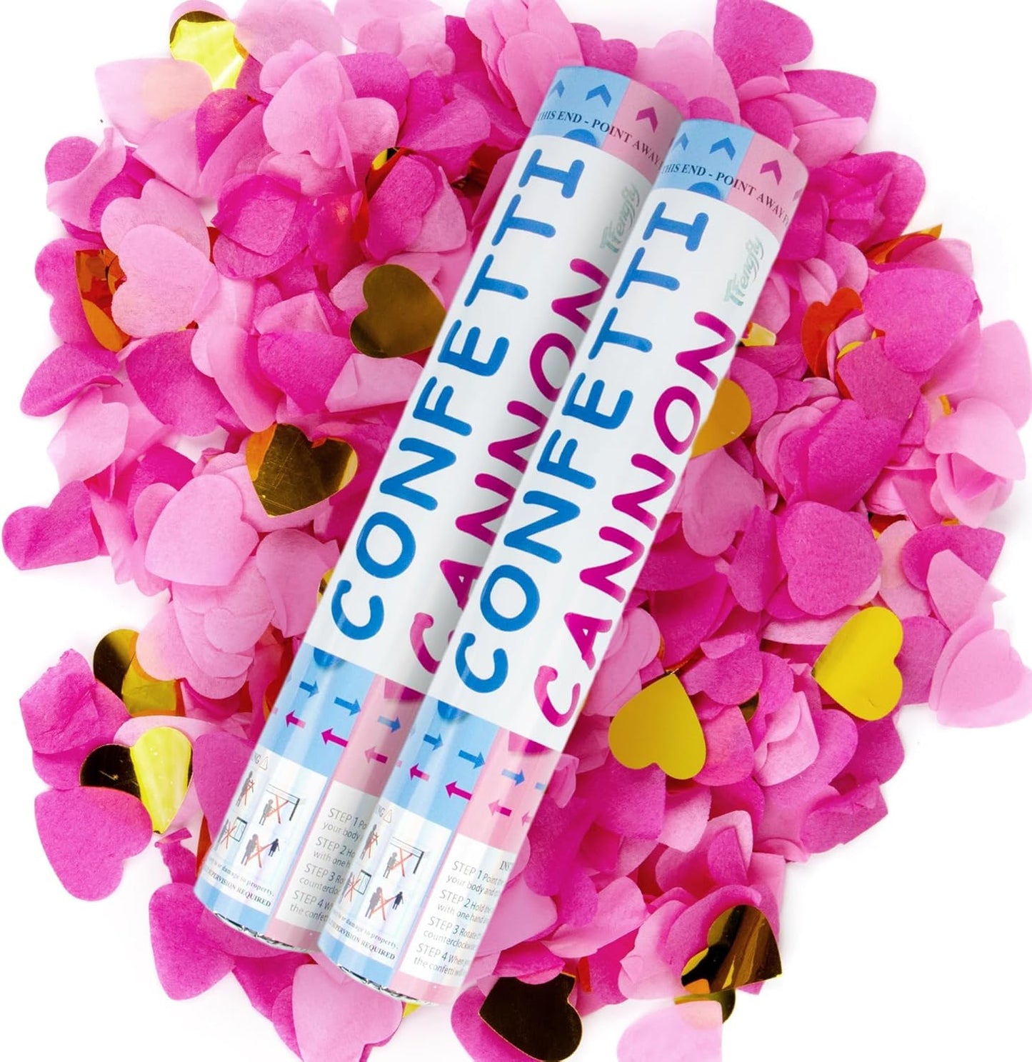 2 Pack Gender Reveal Confetti Cannon, 12 in Pink Square shaped Paper Party Poppers Cannons, Confetti Poppers For Baby Girl Gender Reveal Baby Showers (Square, Pink)