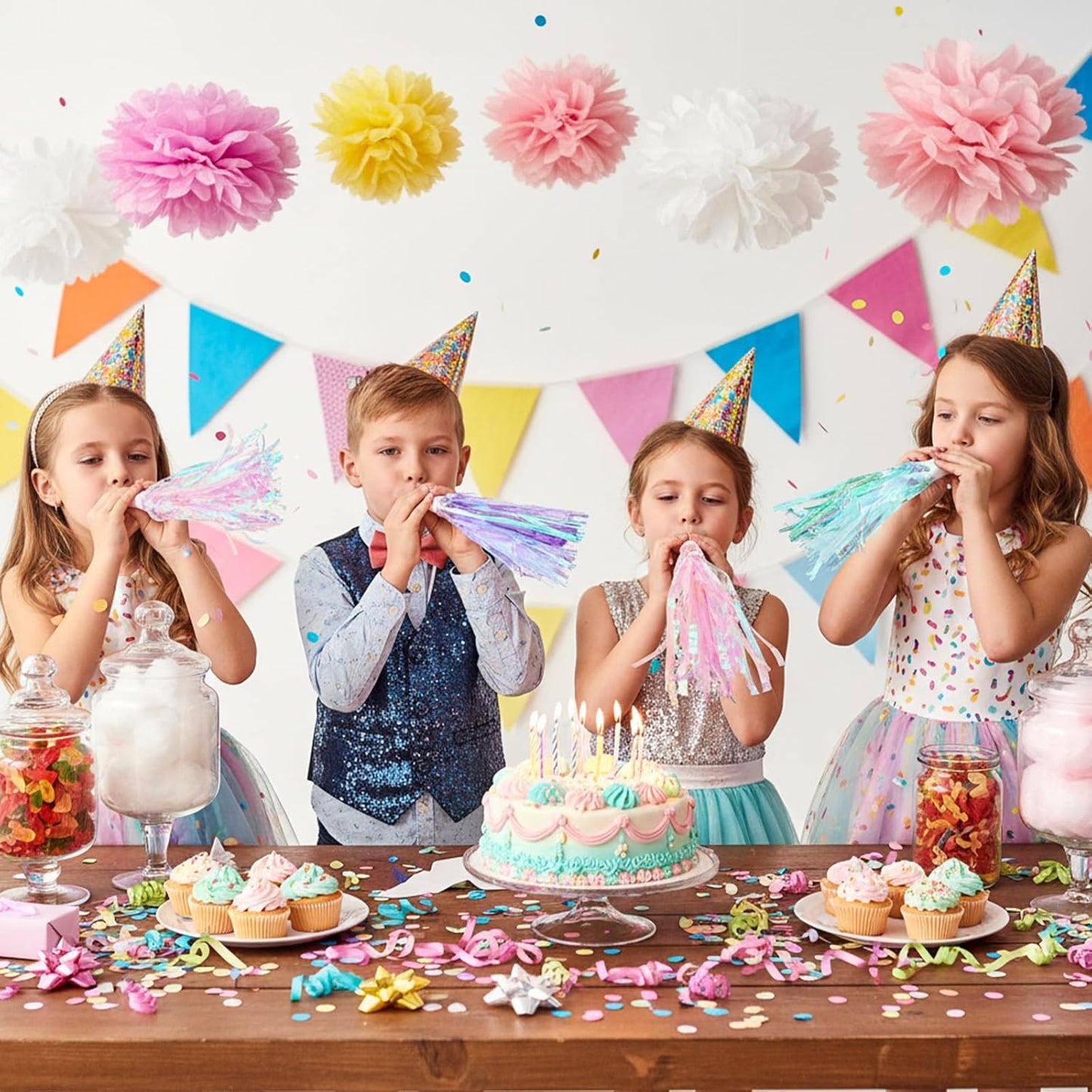 Fringe Party Blowers Glitter Party Horns Noise Makers Colorful New Year Blowouts New Years Eve PartySupplies for Family Gatherings Sporting