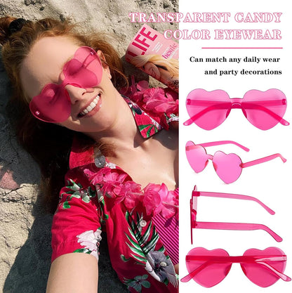 Matcheck 16 Heart Shaped Rimless Sunglasses Transparent Candy Colored Glasses Frameless Party Eyewear for Women