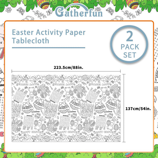 Gatherfun Disposable Easter Color-in Paper Tablecloth Decoration，Happy Easter Paper Table Cover for Children School Party Decor-54 x 88 in，1 pcs
