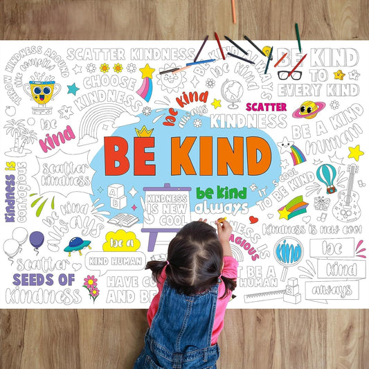 Be Kind Coloring Poster for Kids Giant Coloring Poster Large Positive Coloring Tablecloth Jumbo Coloring Books for Kids Classroom Home Birthday Party Supplies Favor