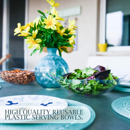 PLASTICPRO Disposable 64 ounce Square Serving Bowls, Party Snack or Salad Bowl, Large Plastic Elegant White Pack of 4