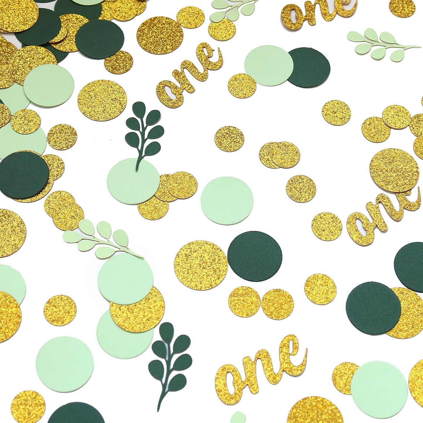 300PC Greenery Happy Birthday Confetti for Table Gold Glitter and Sage Green Birthday Party Decorations for Kids/Adult