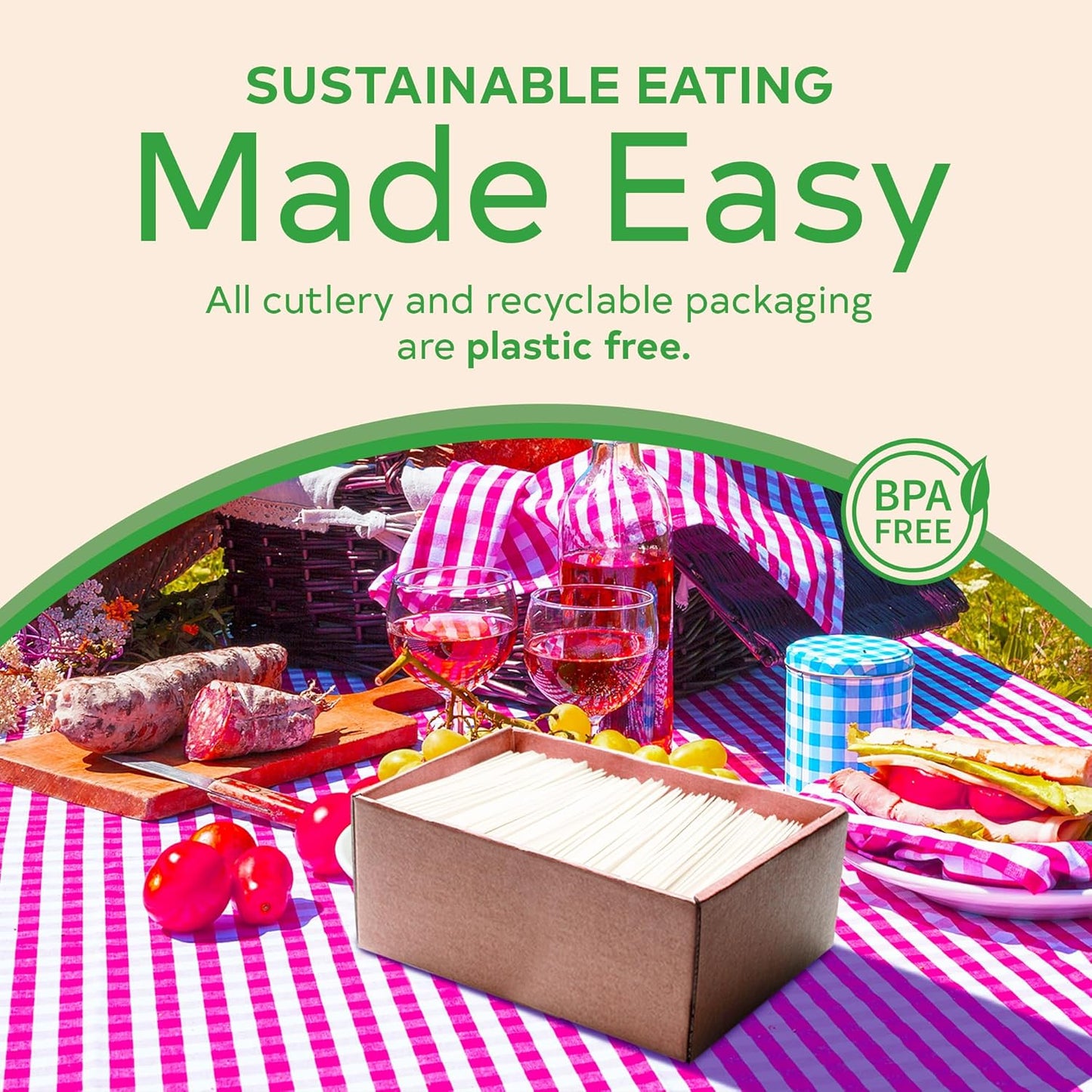 Compostable Cutlery Set, Plant-Based Compostable Utensils Disposable, Dishwasher-Safe Compostable Silverware, 380-Piece Disposable Cutlery, Plant a Tree with Every Box, Ivory White