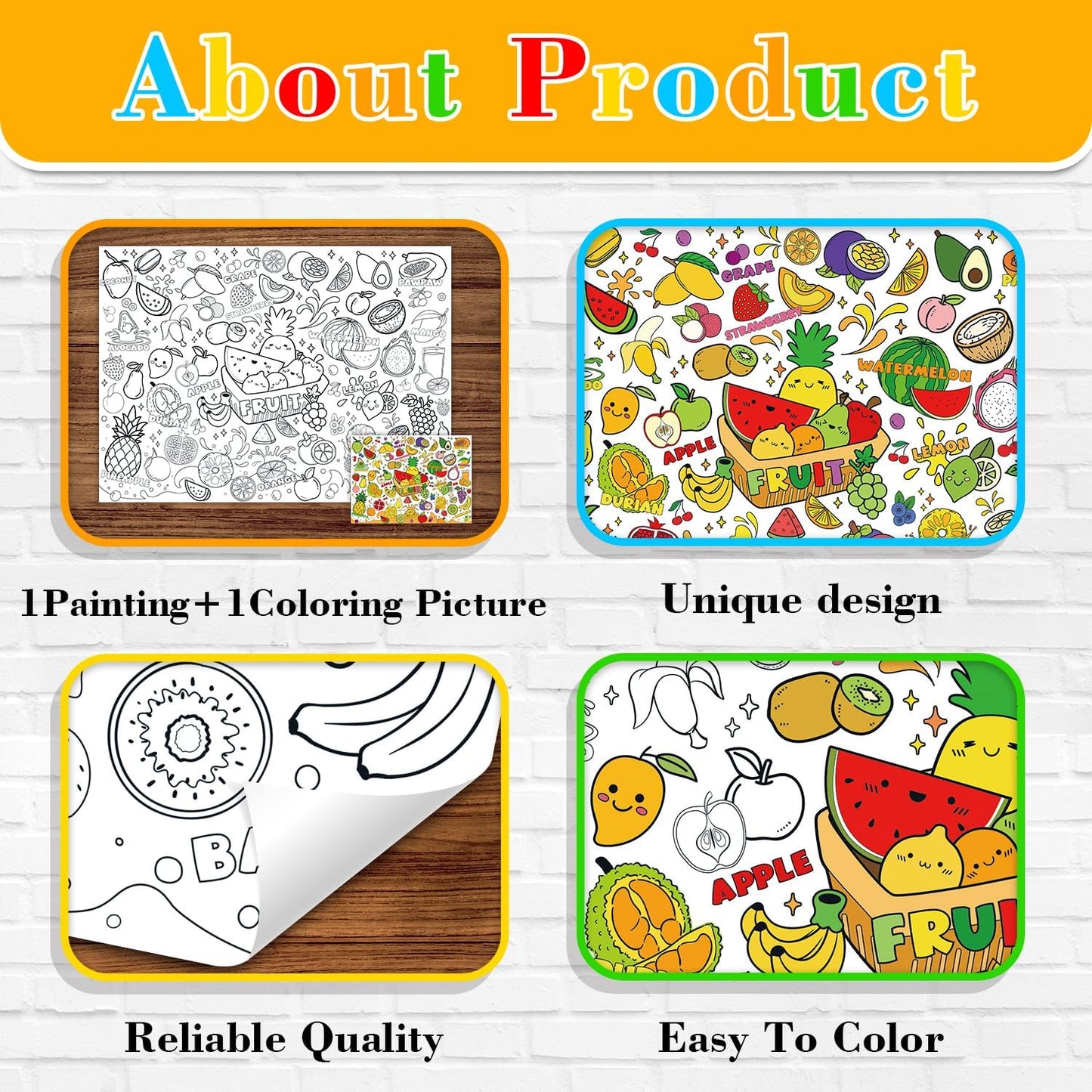 43.3x31.5 Summer Coloring Poster with Picture, Giant Cute Painting Poster, Large Coloring Tablecloth for Classroom Home Birthday Party Supplies Favor