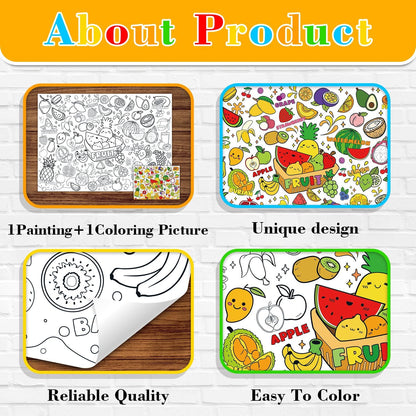 43.3x31.5 Summer Coloring Poster with Picture, Giant Cute Painting Poster, Large Coloring Tablecloth for Classroom Home Birthday Party Supplies Favor