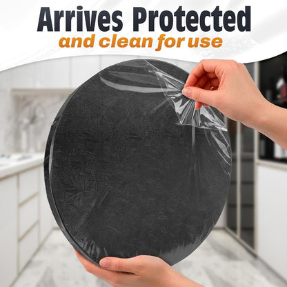 12 Inch Cake Drum, Black Cake Board for Picture-Ready Celebration Cakes, 1/2 Inch Thick Round Cardboard Base with Grease & Moisture Resistant Surface and Decorative Pattern for Parties and Weddings