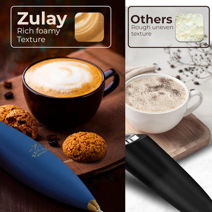 Zulay Kitchen Powerful Milk Frother Wand With Duracell Batteries - Ultra Fast Handheld Drink Mixer - Electric Whisk Foam Maker for Coffee, Lattes, Cappuccino & Matcha - Z1 Motor - Black - Colors C