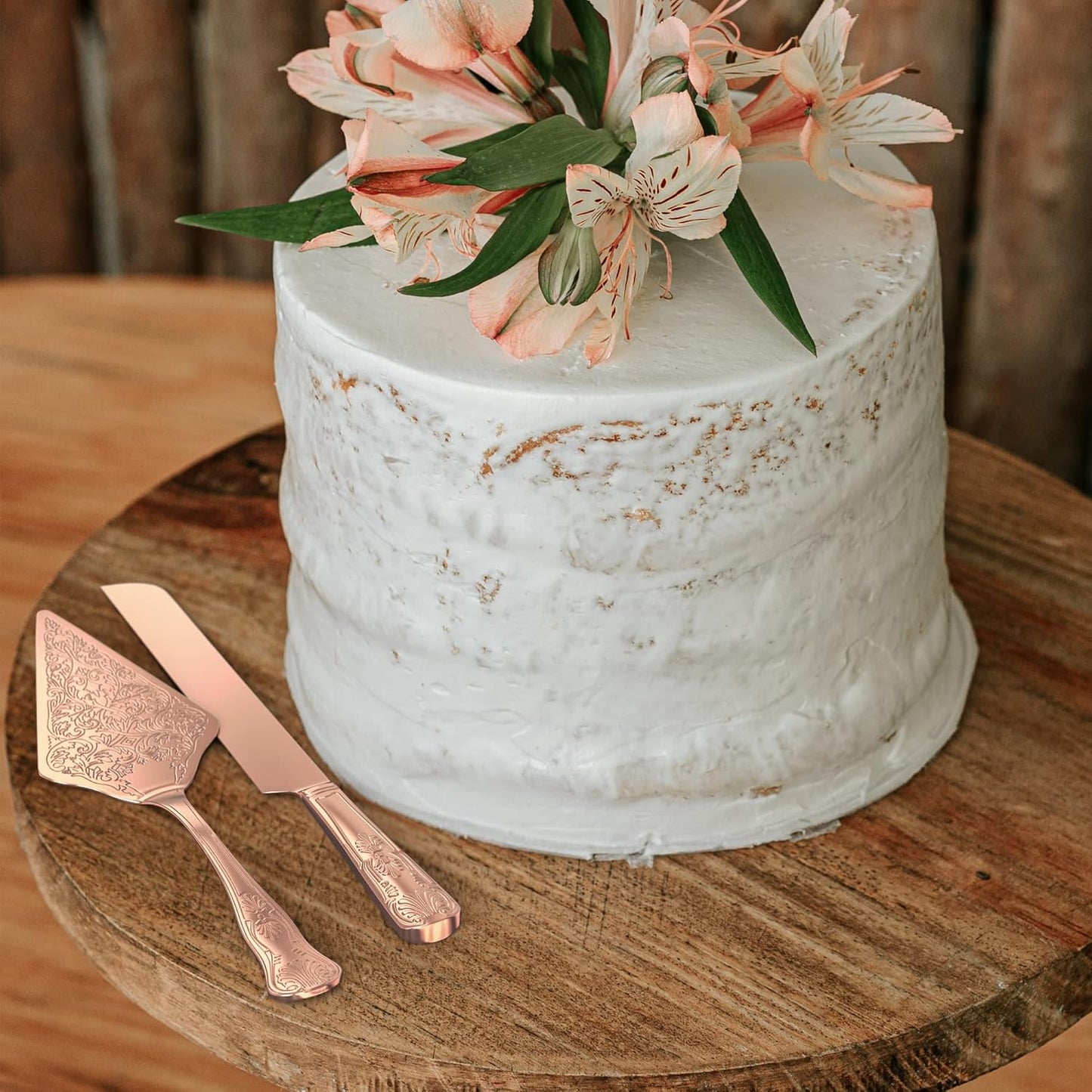 Orblue Wedding Cake Knife and Server Set - Premium, Beautifully Engraved Cutting Set - Elegant Keepsake for Newlyweds - Light Gold