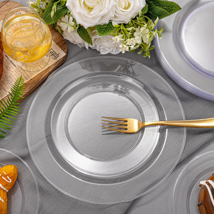 FLOWERCAT 60PCS White Plastic Plates - Heavy Duty White Disposable Plates for Mother's Day/Birthday Party/Wedding -serve for 30 guests Include 30PCS 10.25" & 30PCS 7.5" Plates for Party