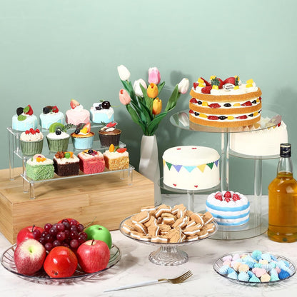 6 Pcs Acrylic Dessert Stands Set Include Display Risers Cupcake Tower and Clear Round Dessert Trays Cake Table Holder for Wedding Baby Shower Decoration(Classic Style)