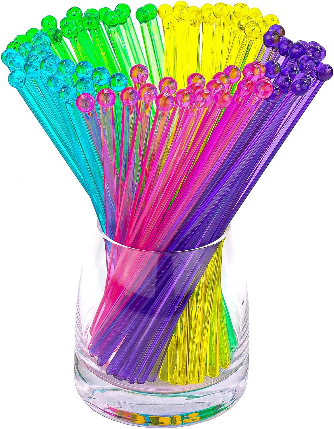 hapray 100-PCS 5 Colol Plastic Swizzle Sticks, Crystal Cake Pops, Cocktail Coffee Drink Stirrers, Stir Sticks, 7.24 Inch (Pink, Yellow, Blue, Purple, Green)
