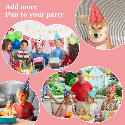 Thinp 11 Pcs Adorable Party Hats Set - 9 Cone Hats with Pom Poms & 2 Paper Crowns for Pet Birthday Party Decor