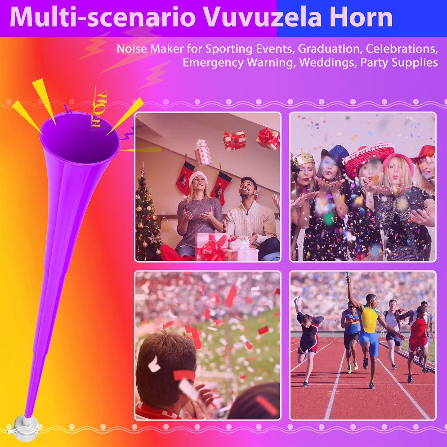 Collapsible Stadium Horn 24 Inch Vuvuzela Plastic Trumpet Blow Horns Noise makers for Sporting Events School Sports Football Games Party Supplies Favors Accessories (Black)